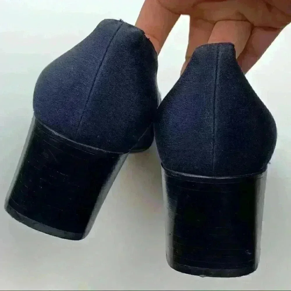 Franca Carraro Monique heels size 39.5 navy blue Italian leather vintage 90s